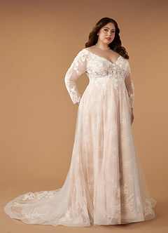 Azazie Leila Wedding Dresses Diamond White Nude A-Line V-Neck Sequins Tulle Dress image8