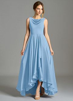 Azazie Wonderland Vestidos de damas de honor Vestido de Azul Pálido de Gasa de Corte en A con Plisado image4