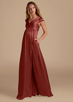 Azazie Allessia Robes de demoiselle d'honneur de maternité Robe Trapèze Longueur ras du sol Satiné métallisé image3