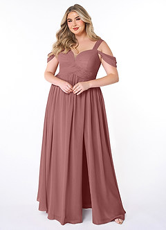 Azazie Lianne Bridesmaid Dresses Desert Rose A-Line Off the Shoulder Chiffon Dress image7
