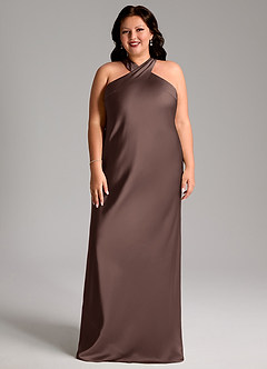 Azazie Doretta Bridesmaid Dresses Ganache Mermaid Pleated Stretch Satin Dress image7