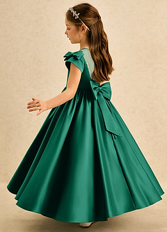 Azazie Toffee Abiti da Ragazza di Fiori Abito Stile Principessa in Raso Opaco Fiocco Smeraldo image5