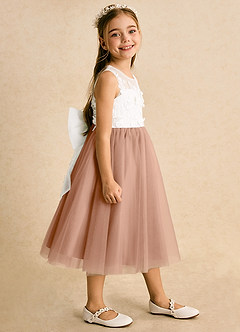 Azazie Lina Flower Girl Dresses Ivory Champagne Rose Ball-Gown Lace Dress image6