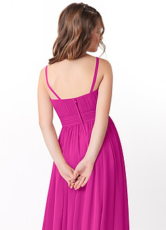 Azazie Astrid Junior Fuchsia A-Line Floral Chiffon Dress image4