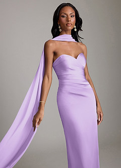 Azazie Sonora Vestidos de damas de honor Vestido de Lila de Satén Elástico de Corte Recto con Sin tirantes image4