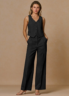 front Margaret Black Cotton Linen Blend 2-Piece Suit