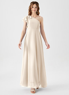 Azazie Arabella Junior Robe Trapèze en Mousseline de soie Drapé Albâtre Blanc image5