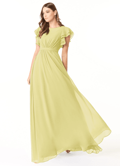 Azazie Daphne Modest Bridesmaid Dresses A-Line Ruffled Chiffon Floor-Length Dress image3