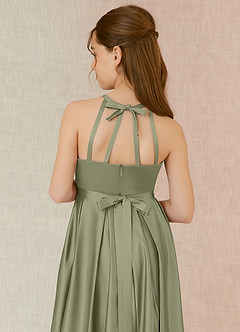 Azazie Arianthe Junior Pistachio A-Line with Pockets Matte Satin Dress image7
