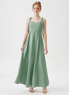 Azazie Rosey Junior Agave A-Line Sweetheart Neckline Stretch Satin Dress image4