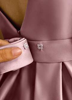 Azazie Mapel Flower Girl Dresses Dusty Rose Ball-Gown Pleated Matte Satin Dress image8