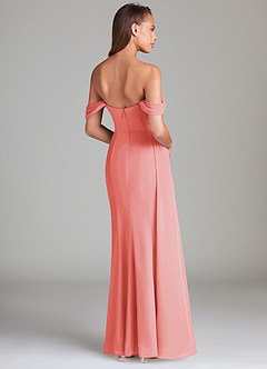 Azazie Amyra Bridesmaid Dresses Coral Sheath Off the Shoulder Chiffon Convertible Dress image4