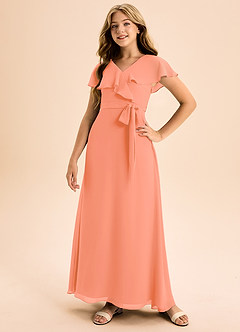 Azazie Lainey Junior A-Linie mit Taschen Chiffon Kleid Sonnenuntergang image5