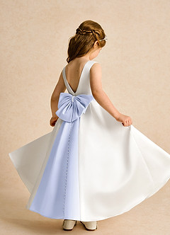 Azazie Cherry Flower Girl Dresses Ivory Lavender Ball-Gown Pleated Matte Satin Dress image4
