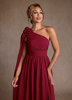 Azazie Lancaster Kleider für die Brautmutter A-Linie One-Shoulder Chiffon Kleid Burgunderrot image6
