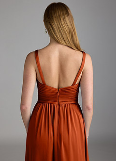 Azazie Chanel Robes de demoiselle d'honneur Robe Trapèze en Satin extensible Plissée Paprika image4