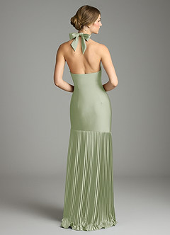 Azazie Nayeli Jurken voor bruidsmeisjes Jurk van Stretch Satijn met A-Lijn Geplooid Stoffige Salie image2