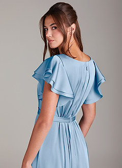 Azazie Daphne Bescheiden Bruidsmeisjekleding A-Lijn Ruches Stretch Satijn Vloerlengte Jurk image2