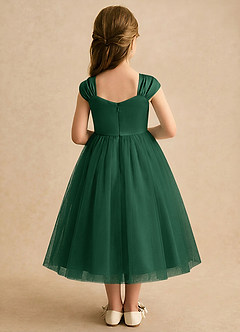 Azazie Yosemite Robe Demoiselle D'honneur Fillette Robe Princesse en Tulle Encolure en Forme de Cœur Vert Foncé image2