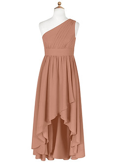 Azazie Mathilda Junior Robe Trapèze en Mousseline de soie Plissée Bronze image6