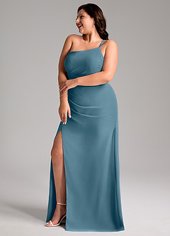 Azazie Eren Robes de demoiselle d'honneur Robe Fourreau en Mousseline de soie Ue épaule Bermude image11