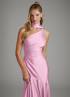Azazie Amara Bridesmaid Dresses Candy Pink Mermaid One Shoulder Stretch Satin Dress image6