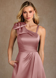 Azazie Easton Mère de la mariée Robes Robe Trapèze en Satin extensible Une épaule Rose Poussiéreuse image5