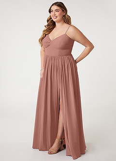 Azazie Zeya Brautjungfernkleider A-Linie V-Hals Gefaltet Chiffon Kleid Zedernrose image8