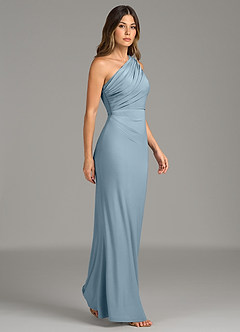 Azazie Akilah Bridesmaid Dresses Dusty Blue Mermaid One Shoulder Premium Stretch Jersey Dress image5