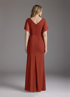 Azazie Song Final Sale Rust Mermaid V-Neck Pleated Stretch Chiffon Dress image4