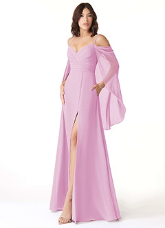 Azazie Cienna Bridesmaid Dresses Candy Pink A-Line Off the Shoulder Chiffon Dress image4
