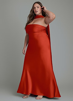 Azazie Saylor Bridesmaid Dresses Rust Mermaid Strapless Stretch Satin Dress image16
