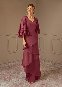Azazie OHara Mother of the Bride Dresses Merlot A-Line V-Neck Chiffon Dress image1
