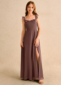 Azazie Chip Girls Formal Flower Girl Dresses Espresso A-Line Sleeveless Chiffon Dress image1