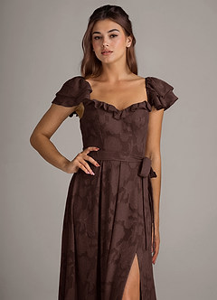 Azazie Aricella Bridesmaid Dresses Ganache A-Line Corset Floral Burnout Dress image6