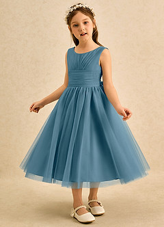 Azazie Macaron Jurken voor bloemenmeisjes A-Lijn Jurk van Tule Geplooid Bermuda image4