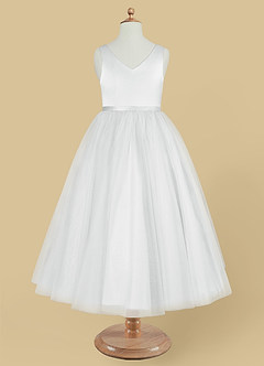 Azazie Marybell Flower Girl Dresses Diamond White A-Line Bow Tulle Dress image5