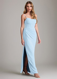 Azazie Mai Bridesmaid Dresses Sky Blue Sheath Pleated Chiffon Dress image3