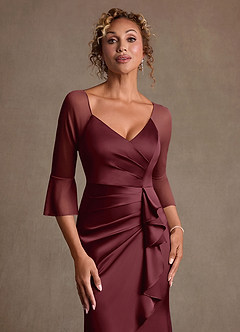 Azazie Nampa Mother of the Bride Dresses Cabernet Sheath Pleated Mesh Dress image5