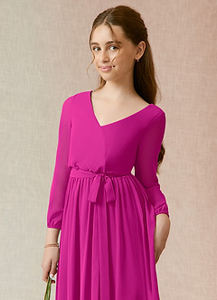 Azazie Angelica Junior Fuchsia A-Line Pleated Chiffon Dress image6