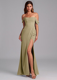 Azazie Johana Jurken voor bruidsmeisjes Converteerbaar Jurk van Chiffon met Zeemeermin Off the Shoulder Mosgroen image3