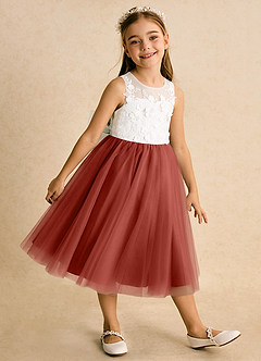 Azazie Lina Flower Girl Dresses Ivory Terracotta Ball-Gown Lace Dress image4