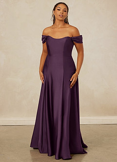 Christian Siriano Bridal for Azazie 1002 Bridesmaid Dresses Plum A-Line Off the Shoulder Stretch Satin Convertible Dress image8
