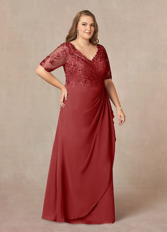 Azazie Amedeus Mother of the Bride Dresses Rust A-Line V-Neck Lace Chiffon Dress image9