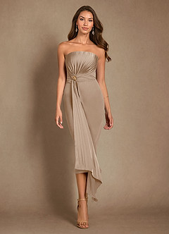 Azazie Dinanta Mother of the Bride Dresses Taupe Column Pleated Chiffon Dress image2