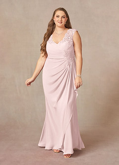 Azazie Gladys Mother of the Bride Dresses Blushing Pink A-Line Queen Anne Lace Chiffon Dress image9