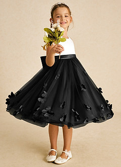 Azazie Sprout vestidos de niña de las flores Vestido de Negro de Tul de Corte En A con Lazo image2