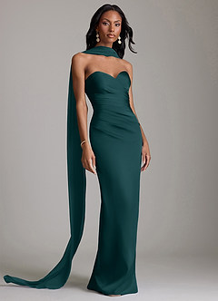 Azazie Sonora Vestidos de damas de honor Vestido de Pino de Satén Elástico de Corte Recto con Sin tirantes image9