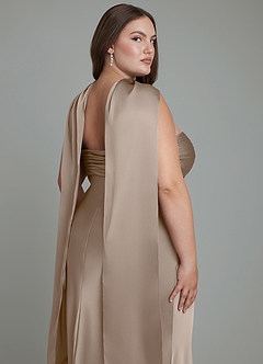 Azazie Saylor Vestidos de damas de honor Vestido Gris Pardo de Satén Elástico de Corte Sirena con Palabra de honor image9