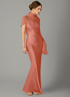 Azazie Jaleesa Jurken voor bruidsmeisjes Jurk van Stretch Satijn met A-Lijn Hoge Kraag Zalm Roze image3